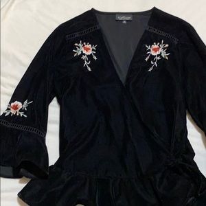 Velvet black floral blouse